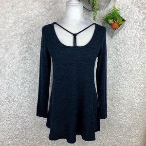 NWT Mai Soli Navy Statement Neck Space-Dye Knit Swing Tunic